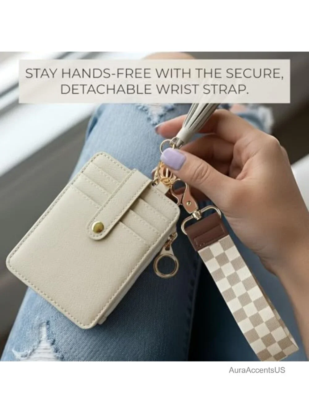 Wristlet Keychain Wallet RFID Blocking Card Holder with Zipper Pocket and Tassel